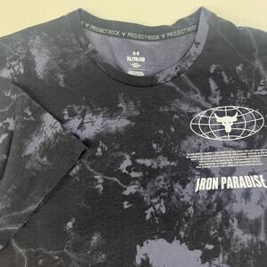 Under Armour Project Rock Iron Paradise Shirt Mens XL Black Gray Tie Dye Graphic